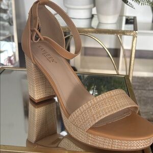 Khylin Tan Woven Block Heel Sandals